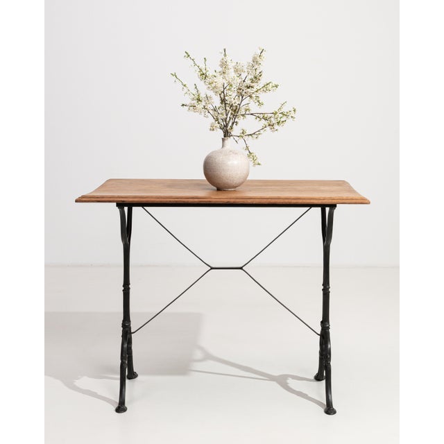 Cast Iron Bistro Table with Oak Top, Antique, France, 20th Century For Sale - Image 13 of 13