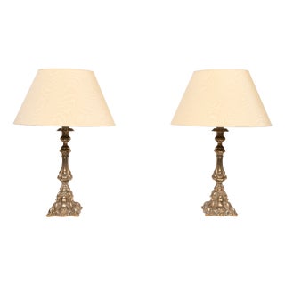 Rococo Silver Plated Table Lamps, 1920s, Set of 2 For Sale