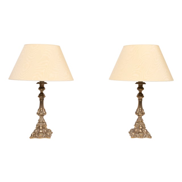 Rococo Silver Plated Table Lamps, 1920s, Set of 2 For Sale