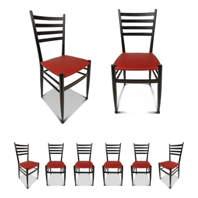 Set of Six (12 Available) Mid-Century Italian Modern Dining Chairs W/ New Vinyl Upholstery Designed After Gio Ponti, Italy, C. 1960's For Sale