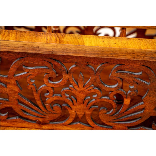 Mid 19th Century Antique English Victorian Pierced Burl Walnut Music Canterbury For Sale - Image 5 of 11