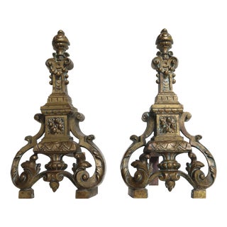 French Baroque Style Brass Andirons, 1890s, Set of 2 For Sale