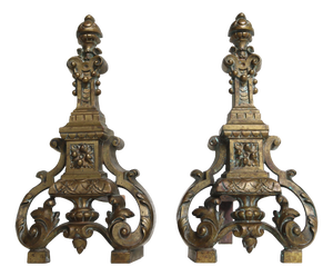 French Baroque Style Brass Andirons, 1890s, Set of 2