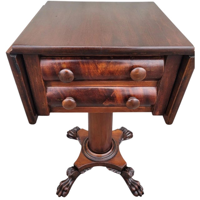 19th Century Mahogany Empire Drop Leaf End Table Hand Carved For Sale - Image 9 of 14