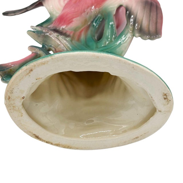 1950s Mid-Century 11" Tall Open Wing Pink Flamingo Ceramic Tabletop Statue, Pair For Sale - Image 9 of 18