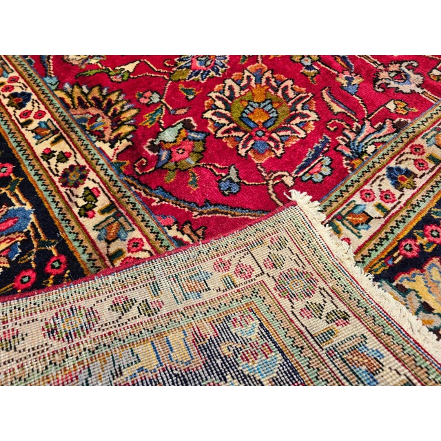 Vintage Tabriz Rug, Hand-Knotted Wool, All Over Geometric Pattern, Red & Navy, 10x13 For Sale - Image 4 of 18