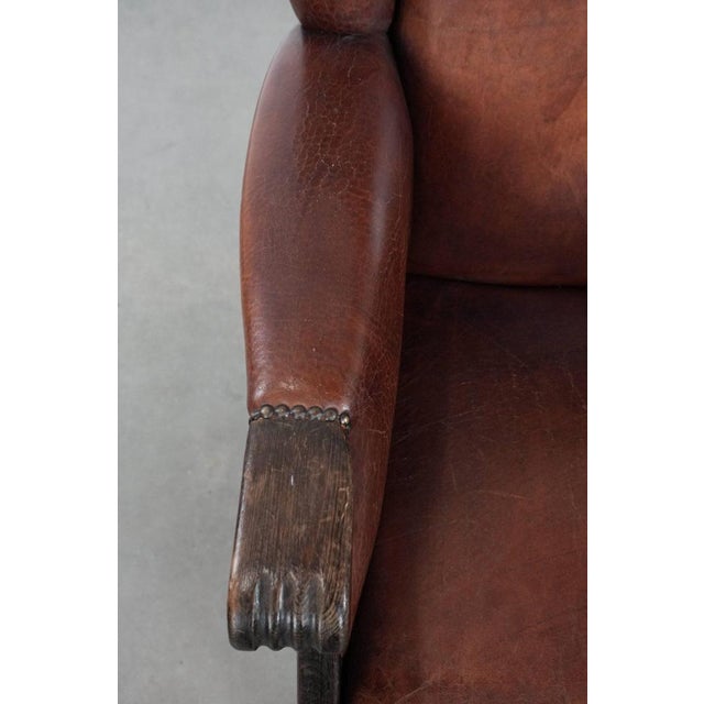 Animal Skin Vintage Wing Chair in Sheepskin Leather For Sale - Image 7 of 17