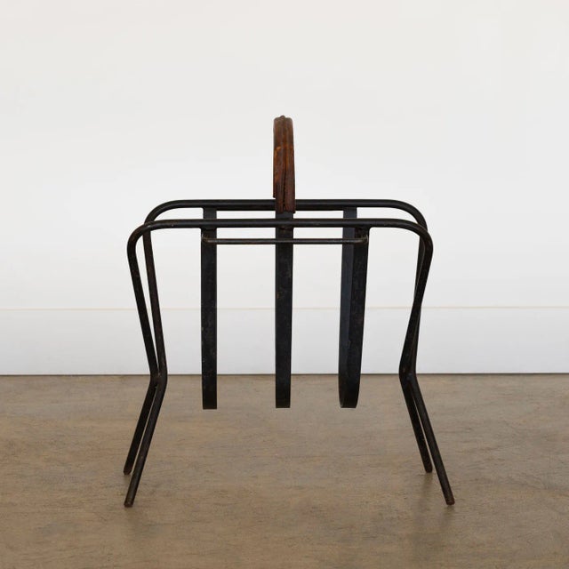 1940s Iron and Leather Magazine Rack in the Style of Jacques Adnet For Sale In Los Angeles - Image 6 of 11