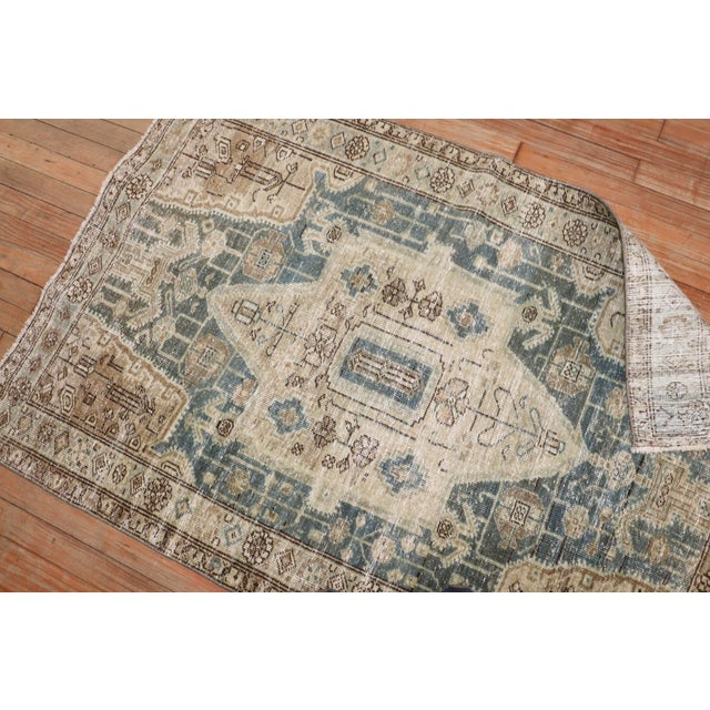 Green Zabihi Collection Worn Green Persian Scatter Size Rug For Sale - Image 8 of 8
