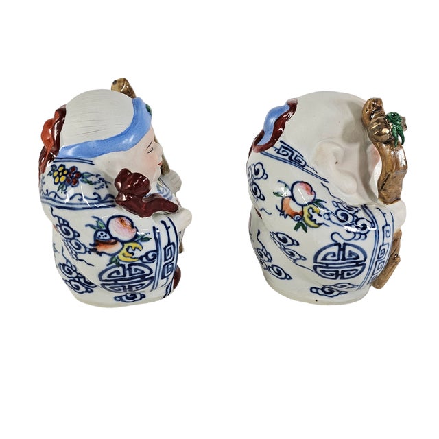 1970s Jingdezhen Sculpture Porcelain Factory Shou Lao & Shou Po Deities Pair 6.5" For Sale - Image 5 of 9