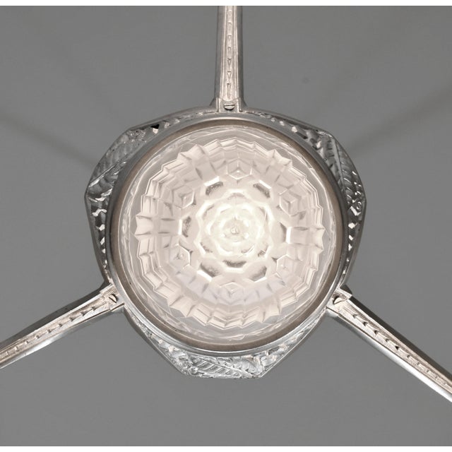 Silver French Art Deco 3-Armed Chandelier by Pierre Maynadier 1930s For Sale - Image 8 of 14