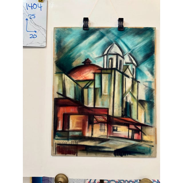 1940s Henry Emil Salloch Original Watercolor on Paper Church Landscape Painting. For Sale In Atlanta - Image 6 of 6