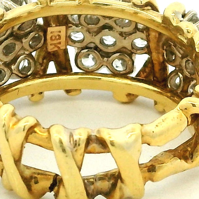 Metal Vintage Italian 18k Gold Diamond Openwork Ring, 2.20 Carats, Circa 1980, Size 6.75 For Sale - Image 7 of 17