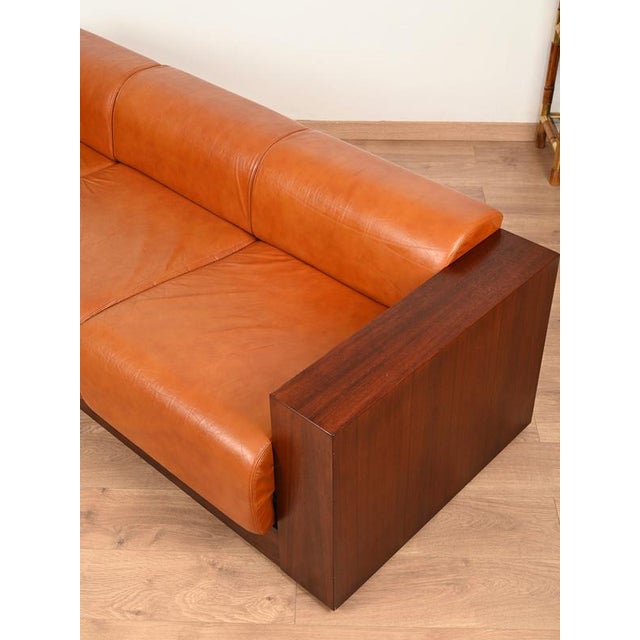 Vintage Italian Wood and Cognac Leather Sofa, Italy, 1970s For Sale - Image 10 of 15