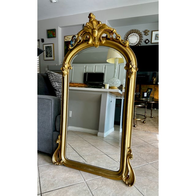 19th Century French Rococo Style Gold Gilt Arched Floor or Wall Mirror For Sale - Image 4 of 18