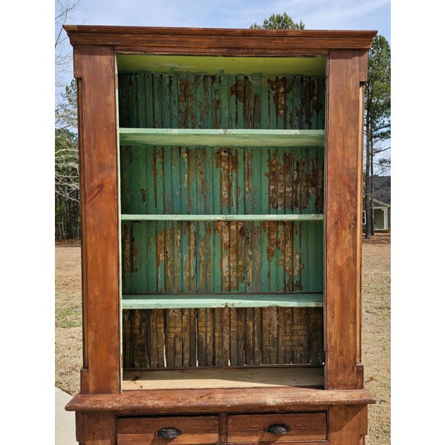 Early 19th Century Primitive Stepback Cupboard, Beadboard Back, Layers of Chippy Paint With a Warm Patina For Sale - Image 5 of 8