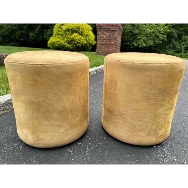 2010s 2010's Fendi Casa Leather Tan Pouf Ottomans - a Pair For Sale - Image 5 of 12