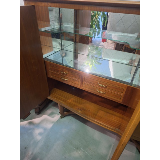 Vintage Wooden Bar Cabinet with Brass Ends and Burgundy Glass from La Permanente Mobili Cantù, 1950s For Sale - Image 9 of 11