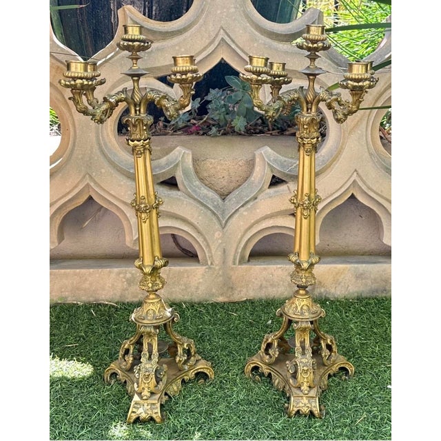 Exceptional Pair of French Restoration Period Gilt Bronze 5-Light Candelabras France, Circa 1830 For Sale - Image 12 of 18
