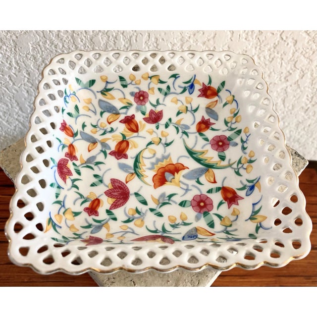 Mid 20th-Century Reticulated Floral Chintz Porcelain Vide Poche / Catchall Dish, Germany For Sale - Image 9 of 13