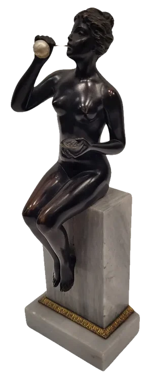German Artist, Art Nouveau Woman Blowing Bubbles, Bronze and Marble, 1920s