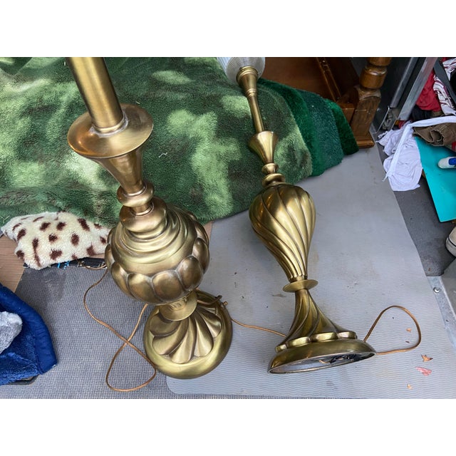 1950s Rembrandt Masterpiece Collection Brass Swirl Table Lamps Milk Glass Diffuser a Pair For Sale - Image 10 of 12