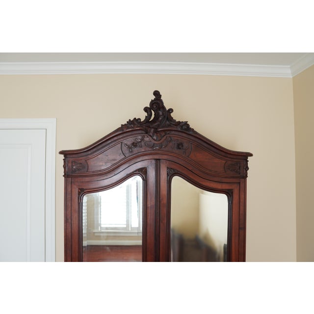 Wood Antique Italian Rococo Revival Mirrored Armoire For Sale - Image 7 of 15