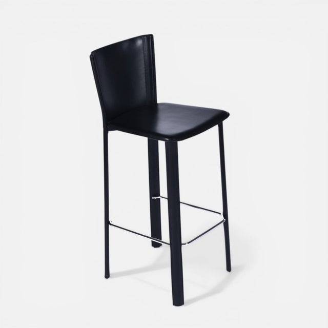 Black 4 Frag Contemporary Italian Black Leather Barstools For Sale - Image 8 of 18