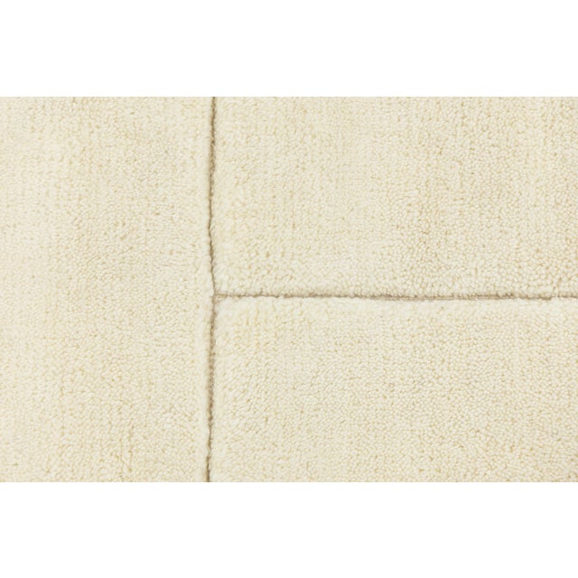 Contemporary Sculpted Ivory Moroccan Wool Rug Hand-Knotted Geometric High-Low For Sale - Image 11 of 12
