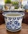 Chinoiserie Large Blue and White Vintage Chinoiserie Planter Flower Pot With Drainage Plate Saucer For Sale - Image 3 of 8