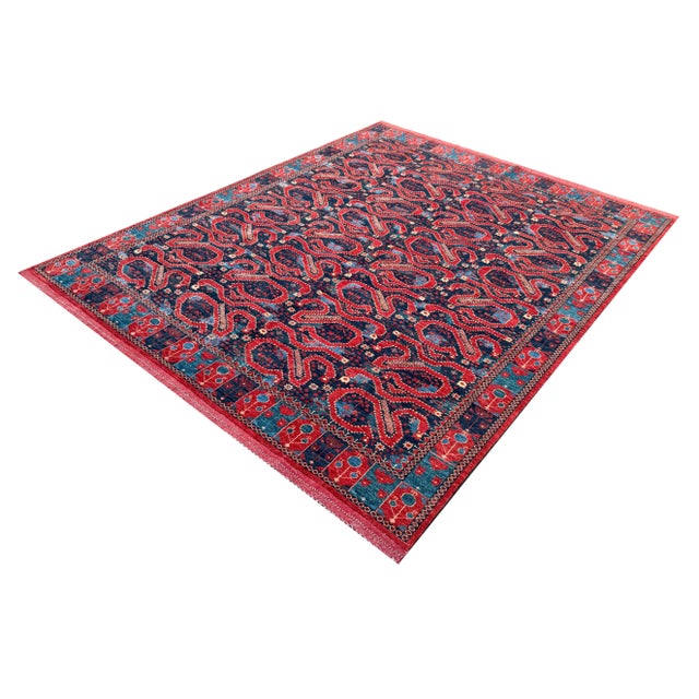 Tribal Late 20th Century Hand-Knotted Paisley Tribal Rug – Bold Red & Navy Pattern – 317x250 Cm For Sale - Image 3 of 18