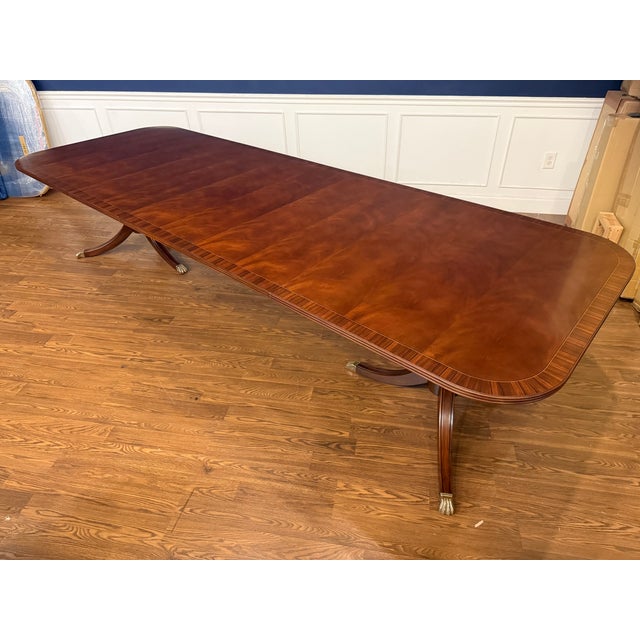 Brown Traditional Banded Georgian Style Mahogany Dining Table by Leighton Hall - Showroom Sample For Sale - Image 8 of 14