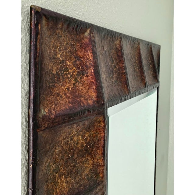 Hammered & Patinated Metal Beveled Vintage Mirror For Sale - Image 4 of 8