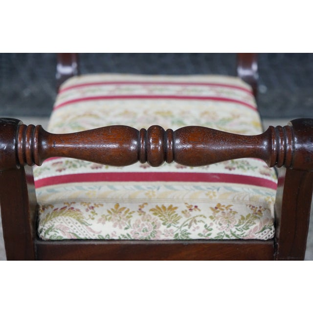 Antique 20th C. Regency Style Mahogany Footstool Striped Floral Brocade Seat For Sale - Image 15 of 15