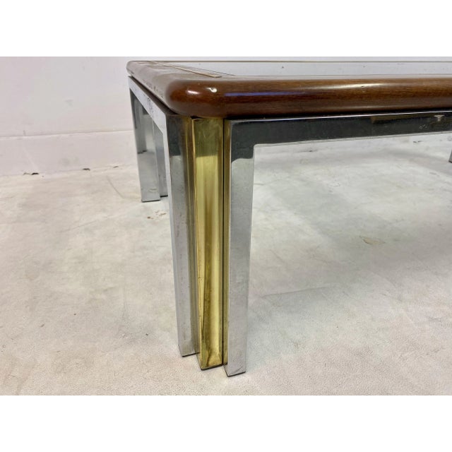 Italian Wood, Brass, and Chrome Coffee Table, 1970s For Sale - Image 6 of 9