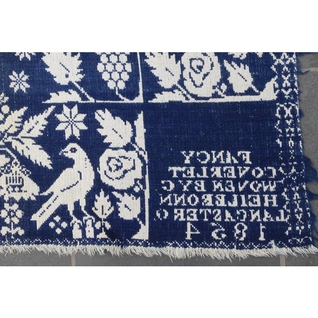 Mid 19th Century 19th Century George Heilbronn Blue Jacquard Coverlet Dated 1854 Lancaster Ohio For Sale - Image 5 of 12