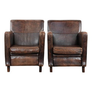 Vintage Sheepskin Armchairs, Set of 2 For Sale