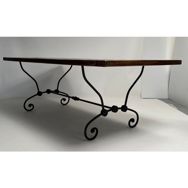French Provincial French Dining Table With Scrolled Steel Base For Sale - Image 3 of 16