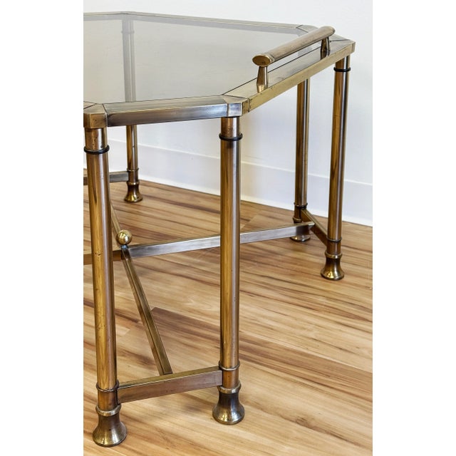 Brass Vintage Smoked Glass and Brass Table For Sale - Image 8 of 12