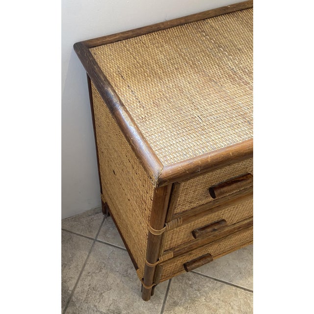 1970s Vintage Rattan and Bamboo Cane Chest of 3 Drawers, 1970s For Sale - Image 5 of 15