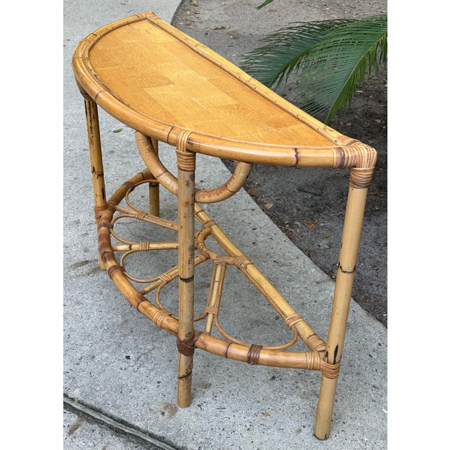 Mid-Century Modern Bamboo Demilune Hall Table For Sale - Image 3 of 10