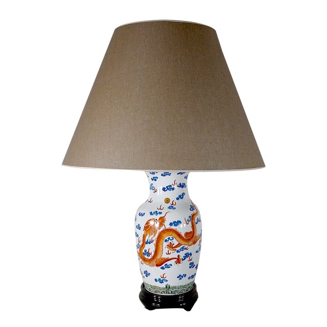 Dragons Table Lamp in Chinese Porcelain, 1960 For Sale