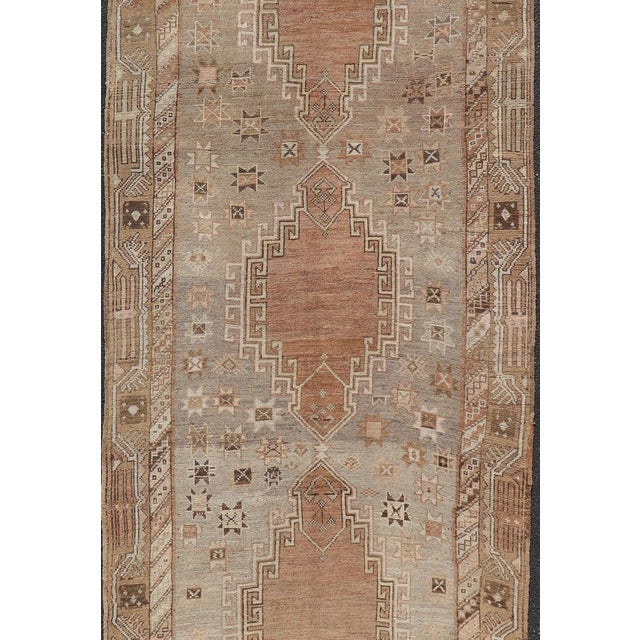 Antique Turkish Kars Oushak Gallery Rug With Geometric Medallion Design For Sale - Image 9 of 11