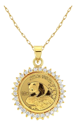 1/10OZ Panda Fine Gold Diamond Halo Necklace 16"