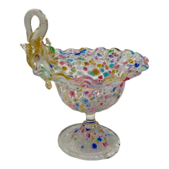 Late 19th Century Antique Murano Attributed Footed Compote Bowl With Millefiori For Sale