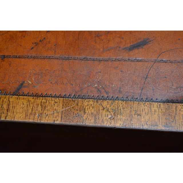 Vintage English Tan / Gold Leather Topped Square Wooden Game or Card Table For Sale - Image 14 of 18