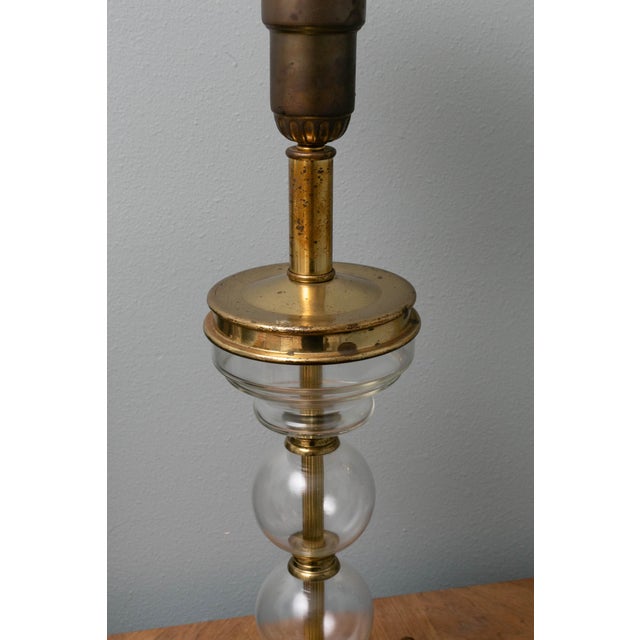 Vintage Brass & Glass Column Table Lamps – Paul Hanson Style – Milk Glass Shades – 3-Way - a Pair For Sale - Image 10 of 18