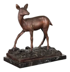 Vintage Lost Wax Cast Bronze Statuette of a Deer Mounted on Marble Base