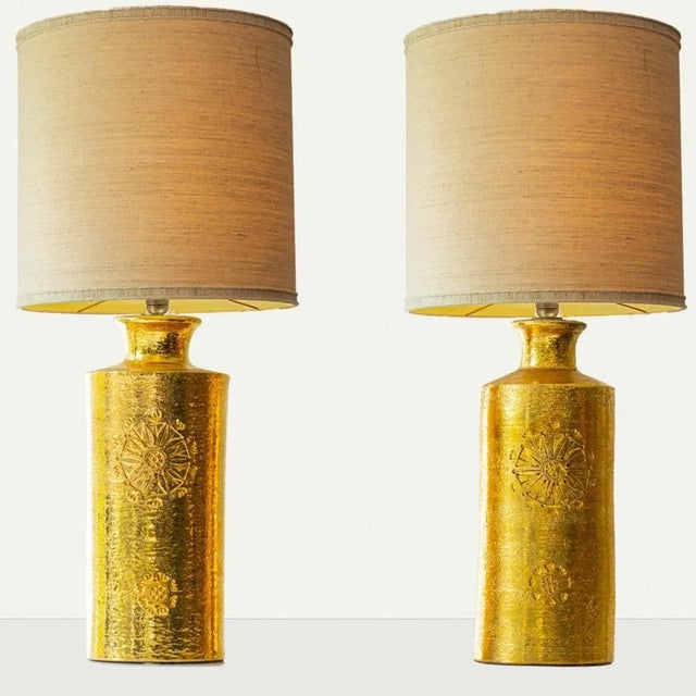 1970s Ceramic Floor or Table Lamps from Bitossi with Silk Lampshades attributed to R. Houben, 1970s, Set of 2 For Sale - Image 5 of 11