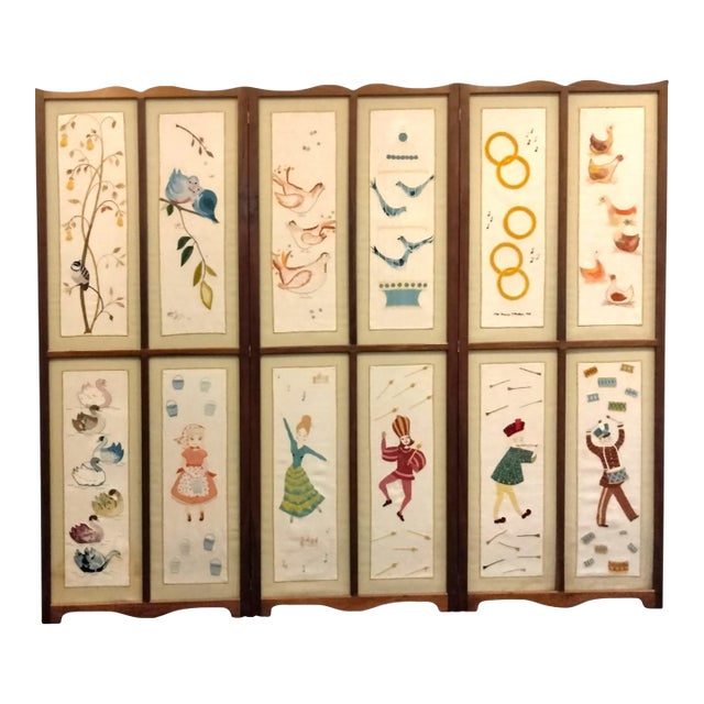 12 Days of Christmas Standing Floor Screen Handcrafted Vintage 1960s For Sale